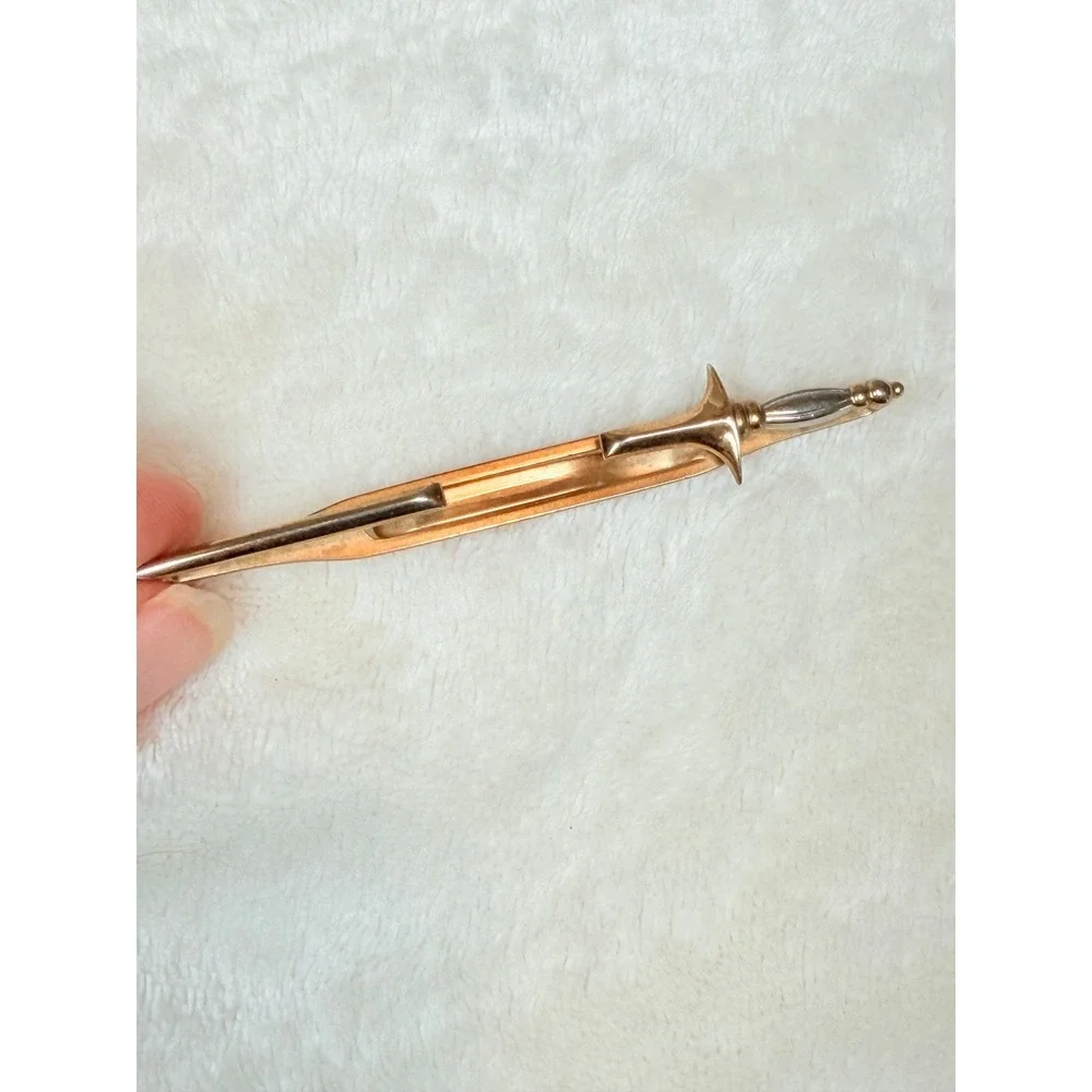 Swank Mens Tie Clip Set 2pc Gold Silver Tone Dagger Sword Love Knot MCM Vintage